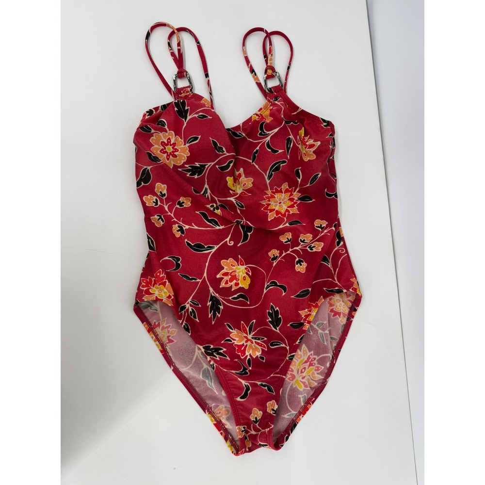 Catalina Womens Red Floral One Piece Swimsuit Adjustable Straps Sz‎ 12